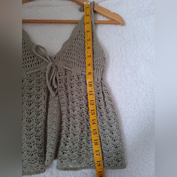 NWOT Zara Gorgeous Crochet Knit Tie Front Summer Top Olive Green Large - Picture 4 of 11